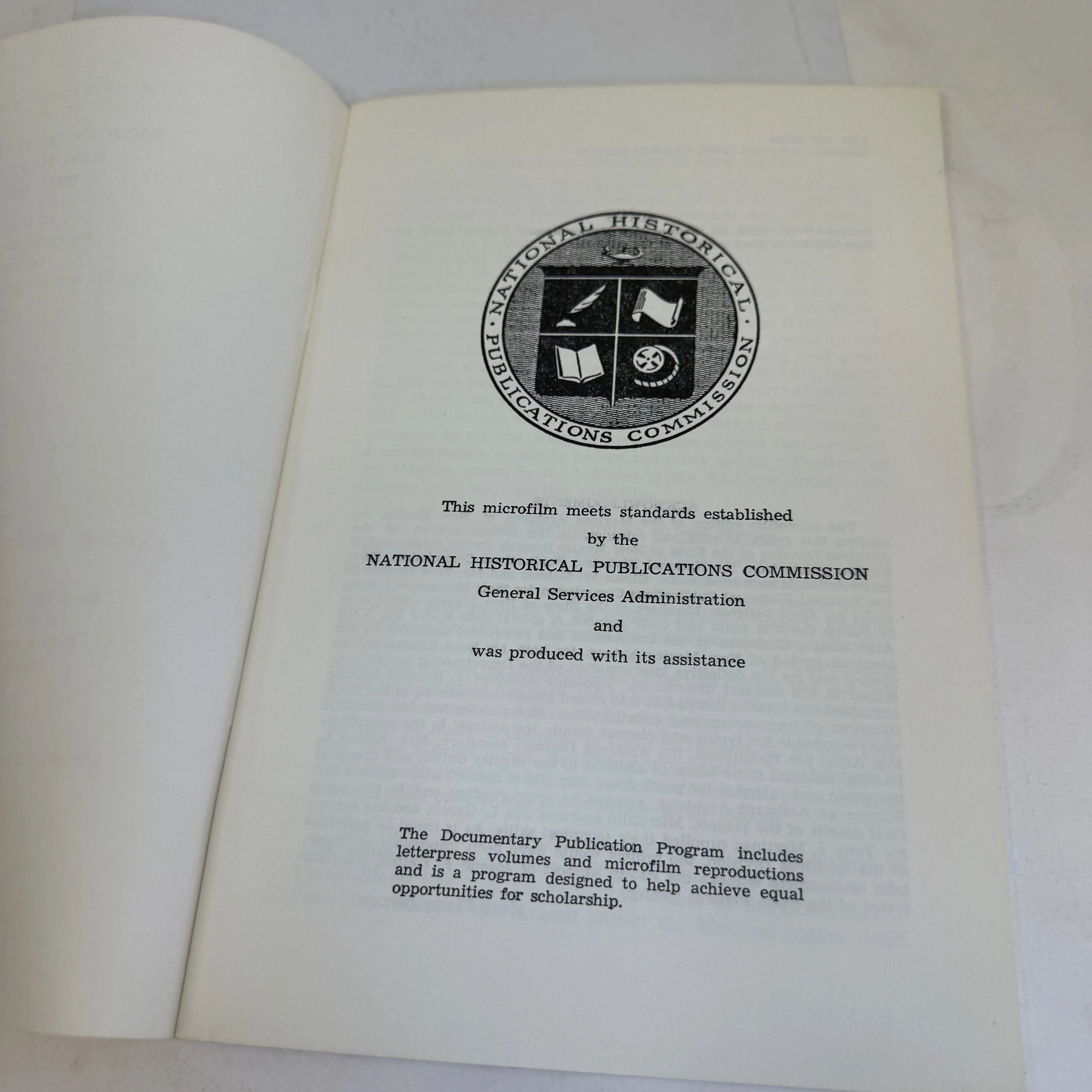 National Historical Publications Commission standards page from Guide to the Microfilm Edition of the Mexican Archives of New Mexico, showing the NHPC seal of the General Services Administration and the statement that the microfilm meets standards adopted by the American Library Association. 1969 government institutional publication.