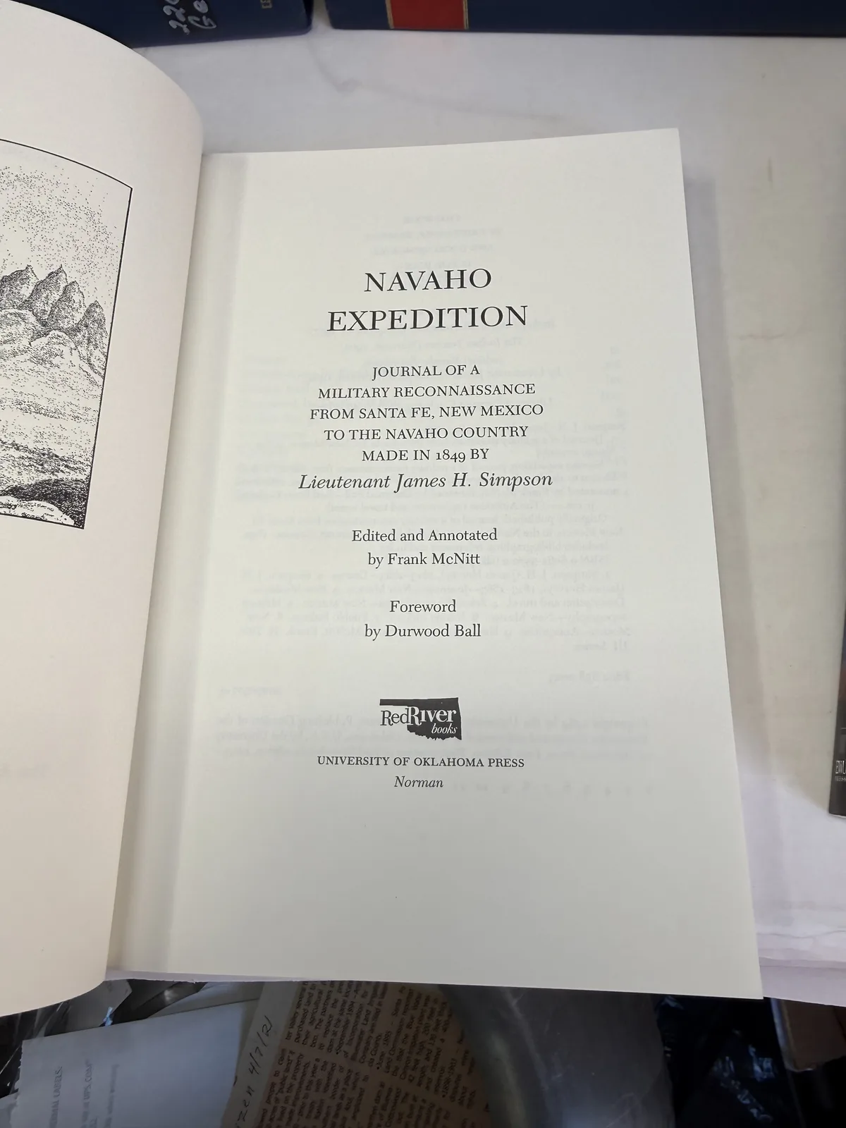 Title page of Navaho Expedition edited and annotated by Frank McNitt with foreword by Durwood Ball, University of Oklahoma Press, photographed at New Mexico Literacy Project