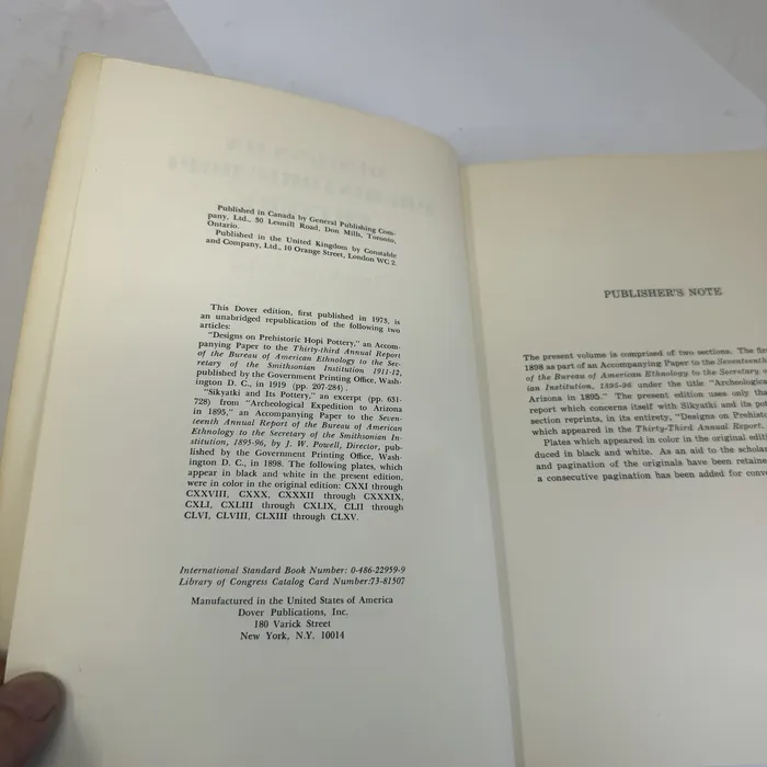 Copyright / ISBN — Designs on Prehistoric Hopi Pottery