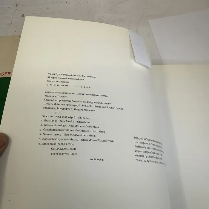 Copyright / ISBN — Otero Mesa: Preserving America's Wildest Grassland