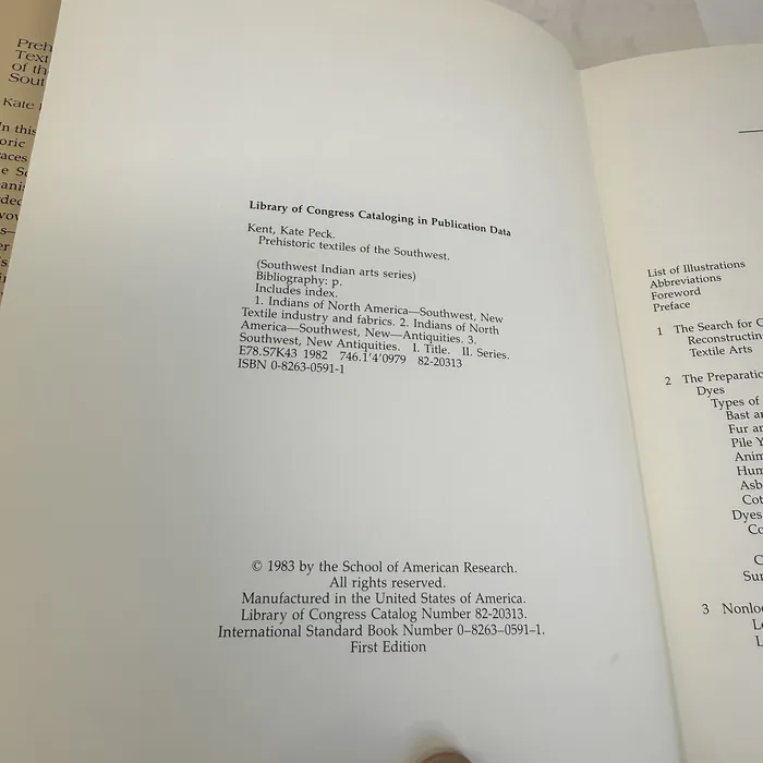 Copyright / ISBN — Prehistoric Textiles of the Southwest
